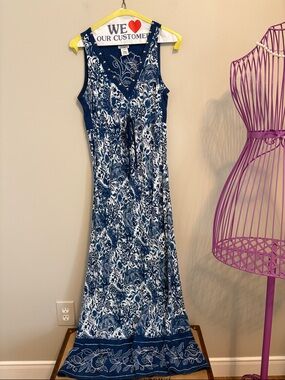 USINDO Navy & White Floral Maxi with Embroidered Detailing